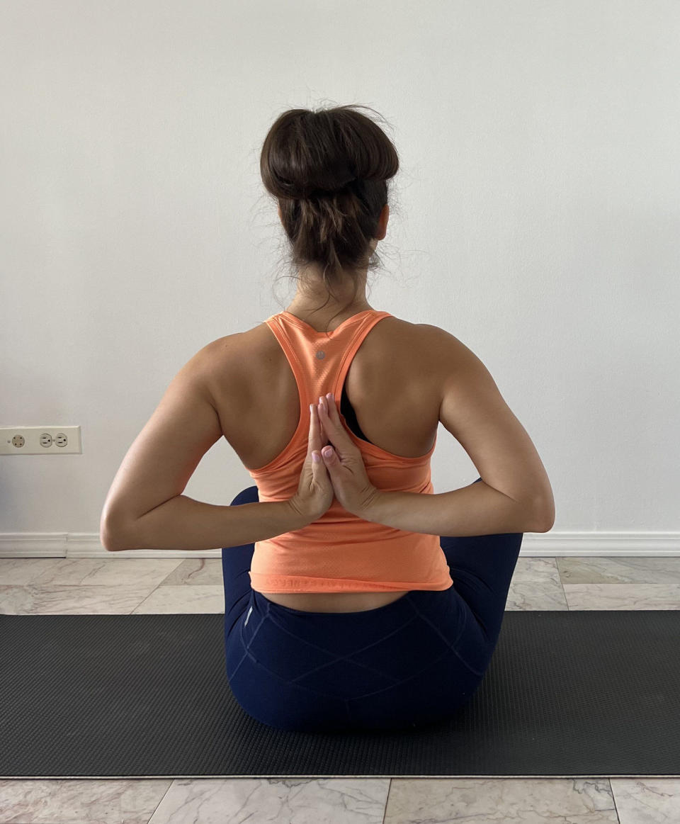 reverse prayer pose arm stretch