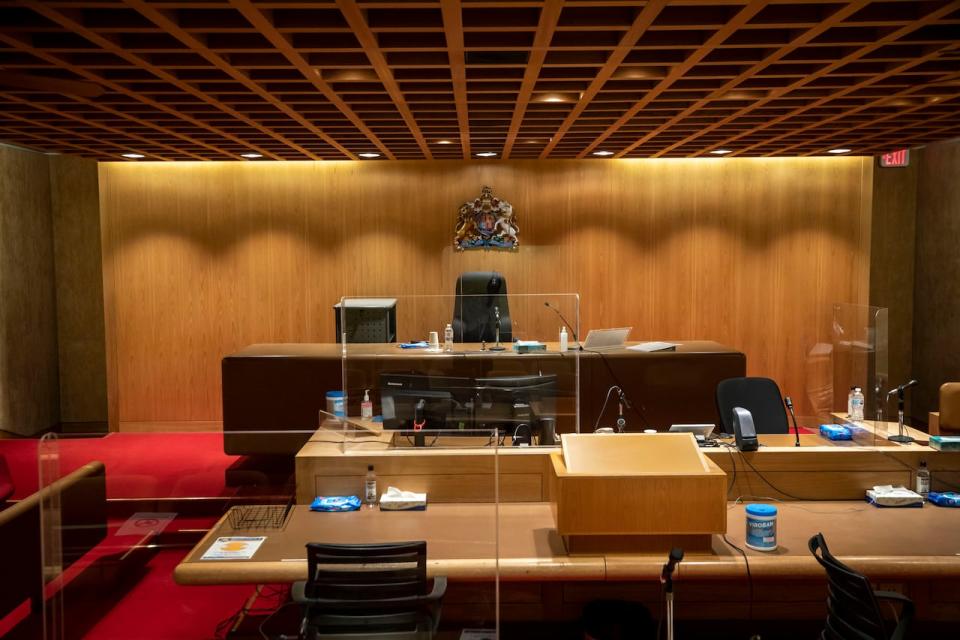 Interior of a courtroom at the B.C. Supreme Court in Vancouver on Tuesday, January 25, 2022. 