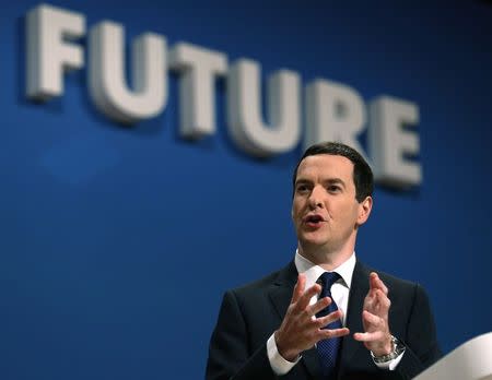 Britain's Chancellor George Osborne speaks on the second day of the Conservative Party Conference in Birmingham central England September 29, 2014. REUTERS/Luke MacGregor