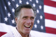 FILE - Mitt Romney smiles during a campaign event June 20, 2018, in American Fork, Utah. (AP Photo/Rick Bowmer, File)