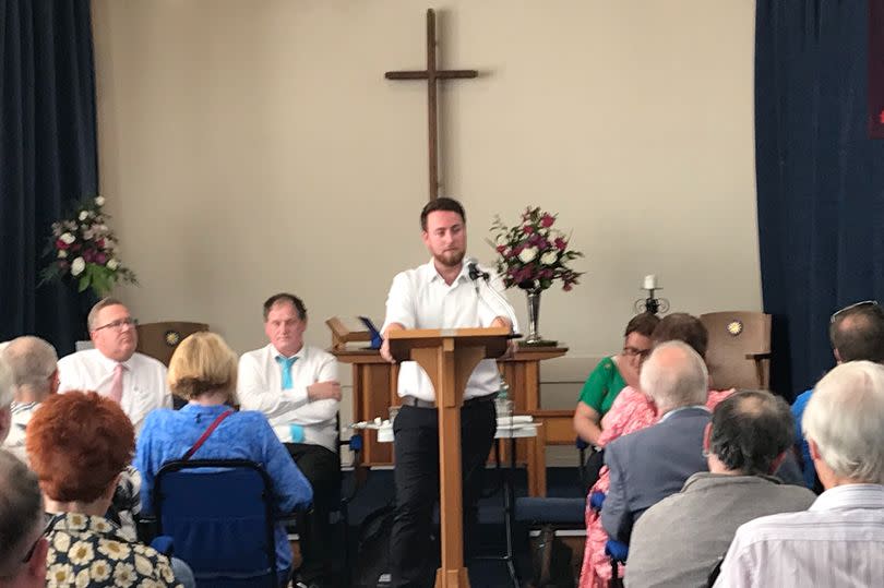 Jacob Young speaks at the hustings event in Redcar