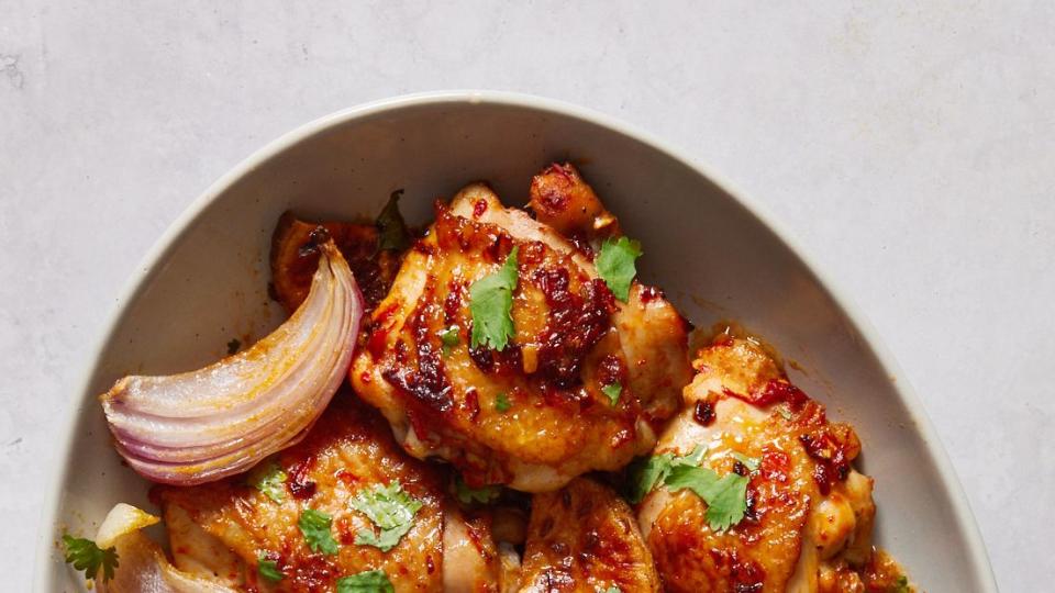 sheet pan harissa chicken and sweet potatoes