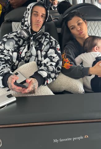 <p>alabama luella barker/instagram</p> Travis Barker, Kourtney Kardashian and Rocky Thirteen Barker