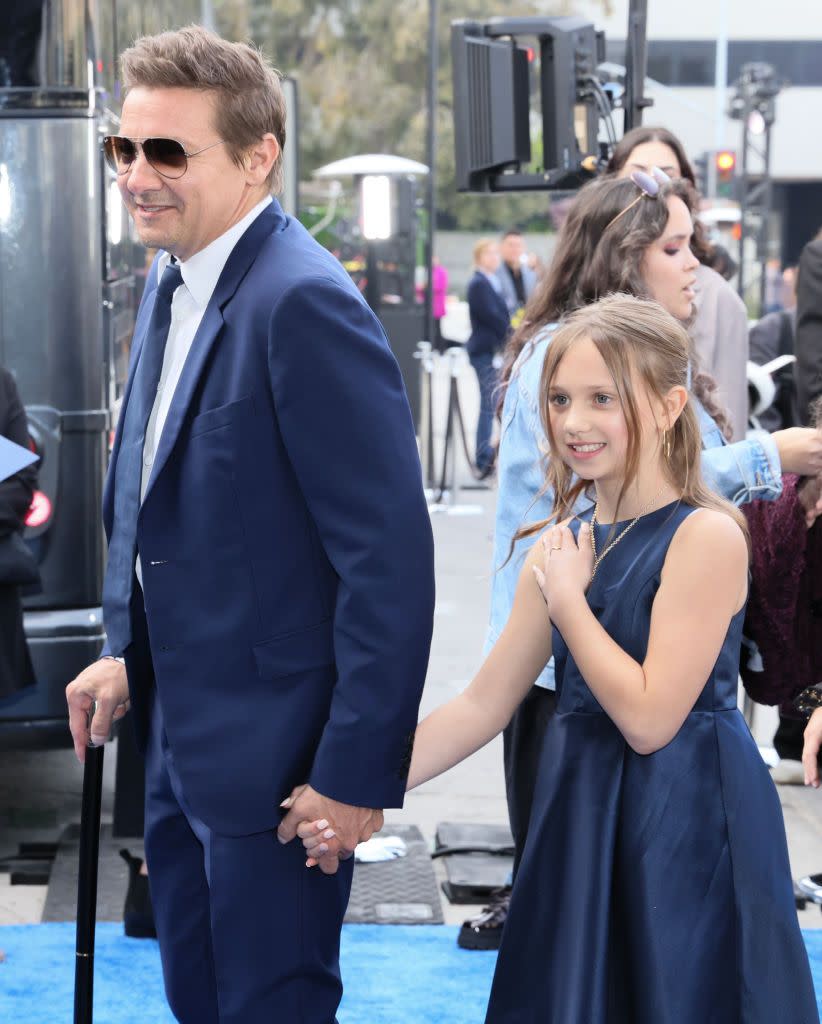 los angeles, california april 11 jeremy renner and ava berlin renner attend the disneys original series rennervations los angeles premiere at regency village theatre on april 11, 2023 in los angeles, california photo by rodin eckenrothfilmmagic