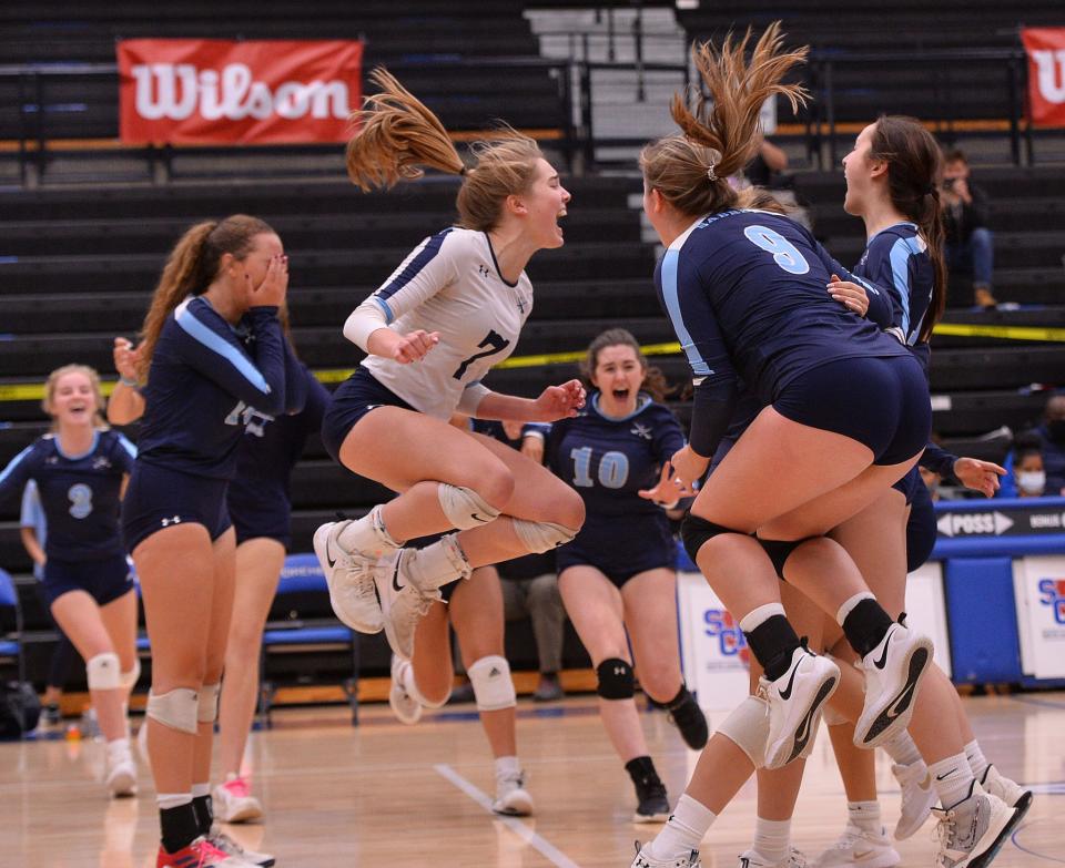 Southside Christian takes on Bamberg-Ehrhardt in the SCHSL Class A State Championship volleyball match, held at Dreher High School in Columbia, Thursday evening, November 4, 2021.Southside celebrates their state championship win after the game Thursday night.