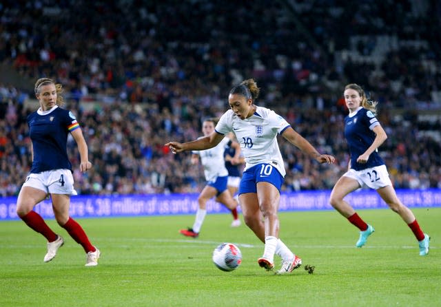 England’s Lauren James in action against Scotland (Will Matthews/PA)