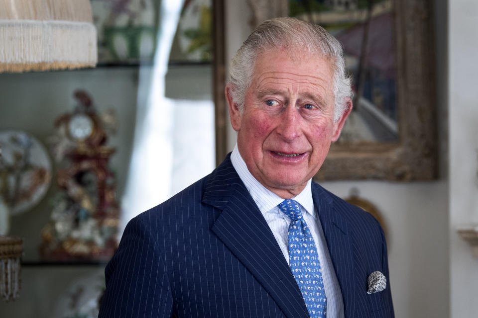 Britain's Prince Charles, Prince of Wales gestures during his meeting with Iraqi Prime Minister Mustafa al-Kadhemi  at Clarence House, central London on October 22, 2020. (Photo by Victoria Jones / POOL / AFP) (Photo by VICTORIA JONES/POOL/AFP via Getty Images)