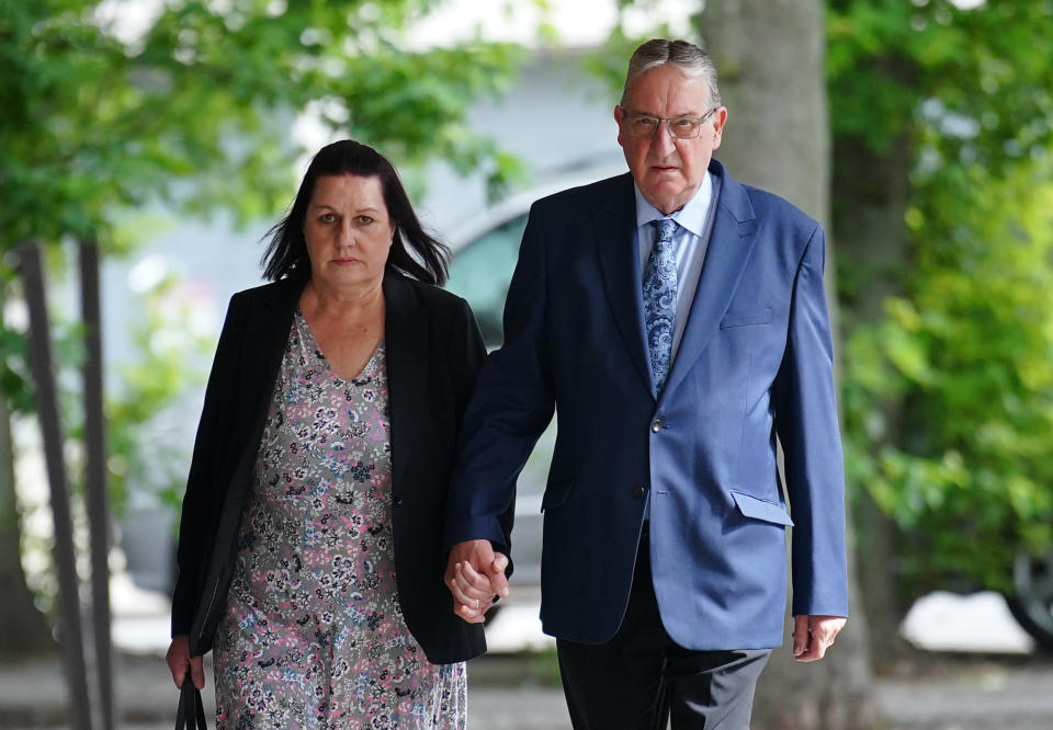 John and Susan Letby, the parents of nurse Lucy Letby, arrive at Manchester Crown Court ahead of the verdict in the of their daughter who is accused of the murder of seven babies and the attempted murder of another ten, between June 2015 and June 2016 while working on the neonatal unit of the Countess of Chester Hospital. Picture date: Monday July 10, 2023. (Photo by Peter Byrne/PA Images via Getty Images)