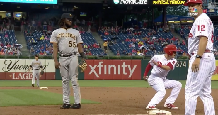 Josh Bell wasn't paying close enough attention on this one. (MLB.tv)