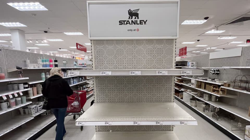 Empty shelves after a sold-out Stanley cup release at a California Target in January. - Brian van der Brug/Los Angeles Times/Getty Images