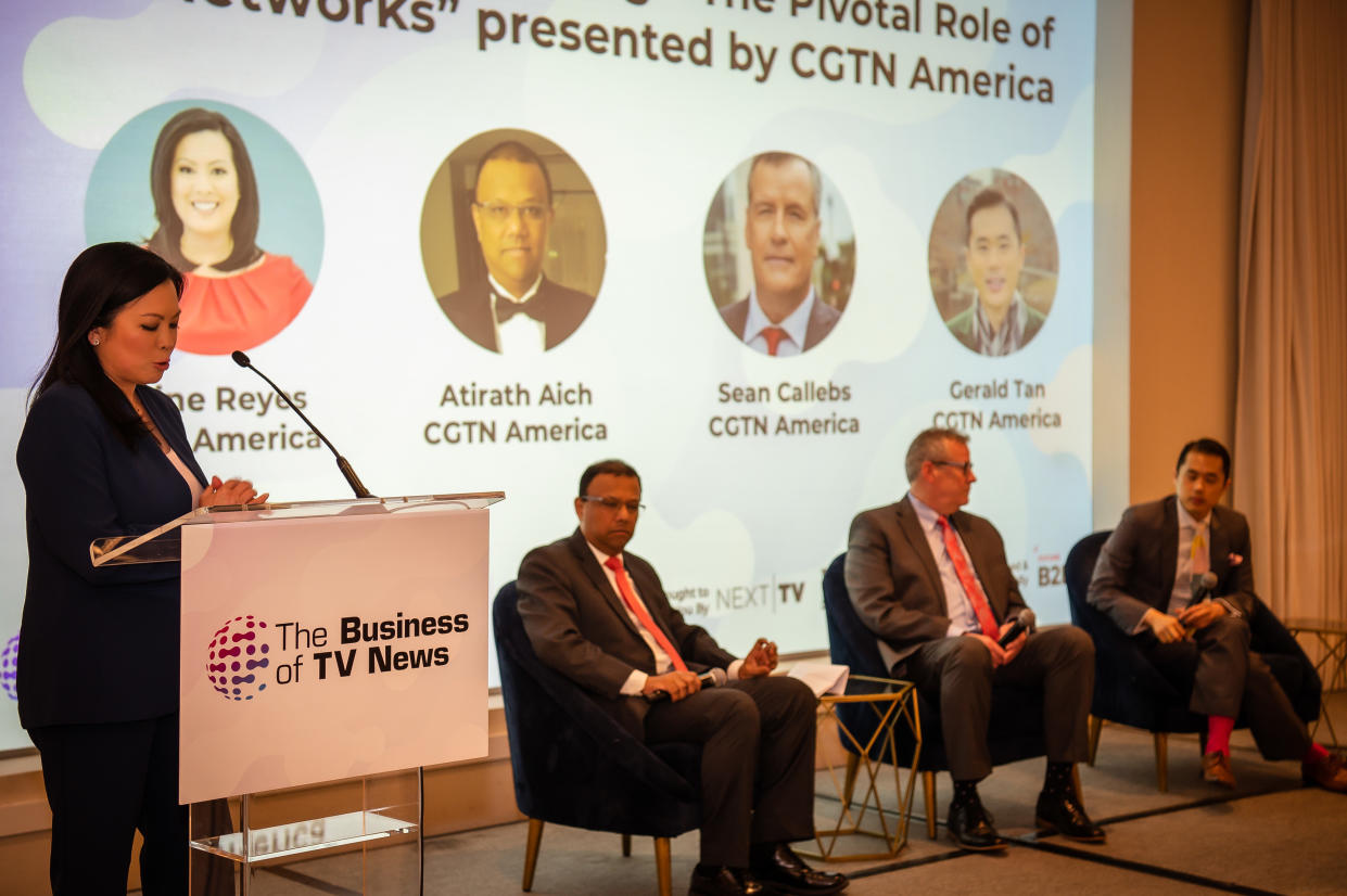  Elaine Reyes leads a sponsored panel session at The Business of TV News on May 2. . 