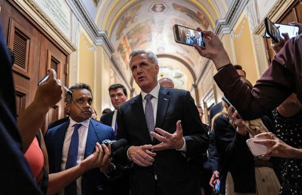 PHOTO: FILE - House Speaker Kevin McCarthy, Republican of California, speaks with reporters in the US Capitol in Washington, DC, May 17, 2023. (Andrew Caballero-reynolds/AFP via Getty Images, FILE)
