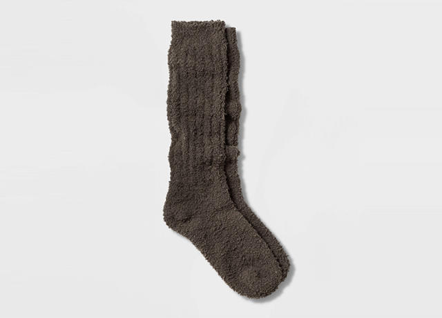 UGG Socks One Size Leda Fuzzy Cozy Crew - Black Stretch Warm