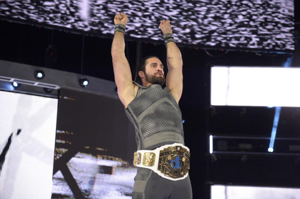 Seth Rollins appears on “Monday Night Raw” after winning the Intercontinental title at WrestleMania 34 (Photo courtesy of WWE)