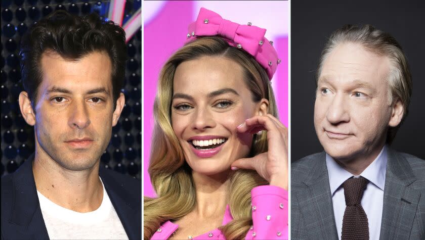 LEFT: Mark Ronson poses for photographers upon arrival at the Global Gift Gala in London, Thursday, March 7, 2019. (Photo by Joel C Ryan/Invision/Associated Press) CENTER: Margot Robbie poses for the media during a press conference for the movie "Barbie" in Seul, Korea on July 3, 2023. (Lee Jin-man/Associated Press) RIGHT: Bill Maher sits in for a portrait after the filming of "Real Time with Bill Maher" on Friday, May 8, 2015 in Los Angeles (Rebecca Cabage/Invision/Associated Press)