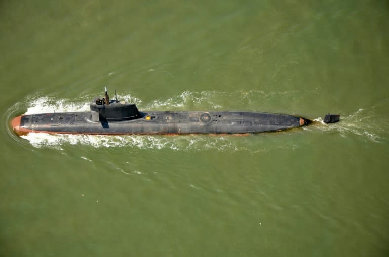 India's Scorpene Class Submarine INS Kalvari takes part in its maiden sea trials off the coast of Mumbai