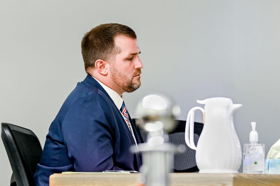 Parker Surbrook looks on during his trial on Friday, Aug. 4, 2023, at the 30th Circuit Court Annex in Lansing.