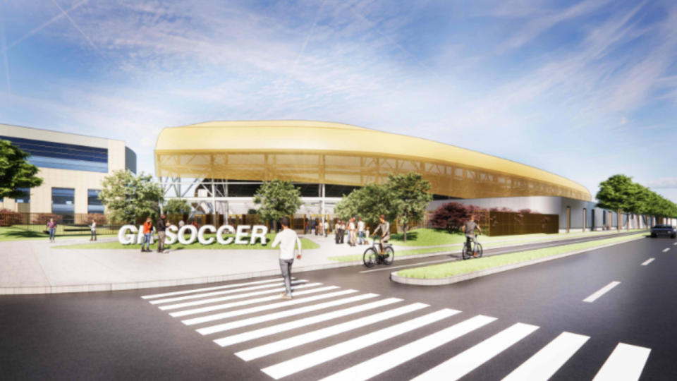 A rendering designed by Progressive AE shows what a Grand Rapids soccer stadium could look like. (Courtesy Grand Action 2.0)