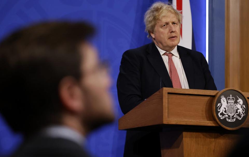 Prime Minister Boris Johnson during a media briefing in Downing Street, London, to outline the Government’s new long-term Covid-19 plan (PA) (PA Wire)