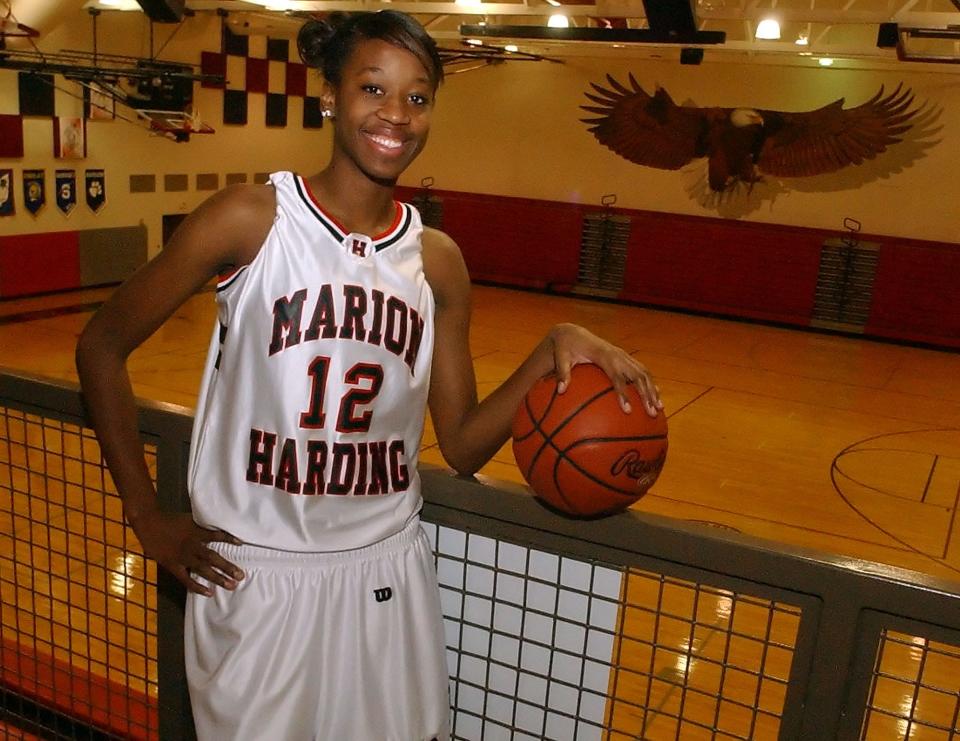 Marion Harding girls basketball player Shawnta' Dyer poses for a photo after being named the Fahey Bank Female Athlete of the Month during her high school career. A 2010 graduate, Dyer is a member of the 30th induction class for the Marion Harding High School Athletic Hall of Fame.