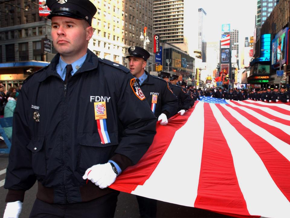 Firefighters in Macy's thanksgiving day parade in 2001.