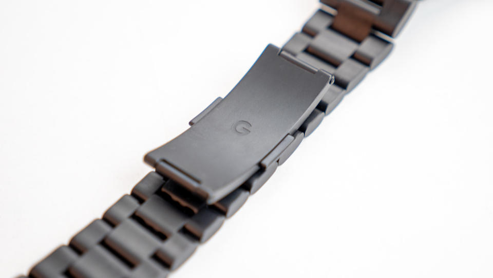 The metal band clasp and connectors for the Google Pixel Watch