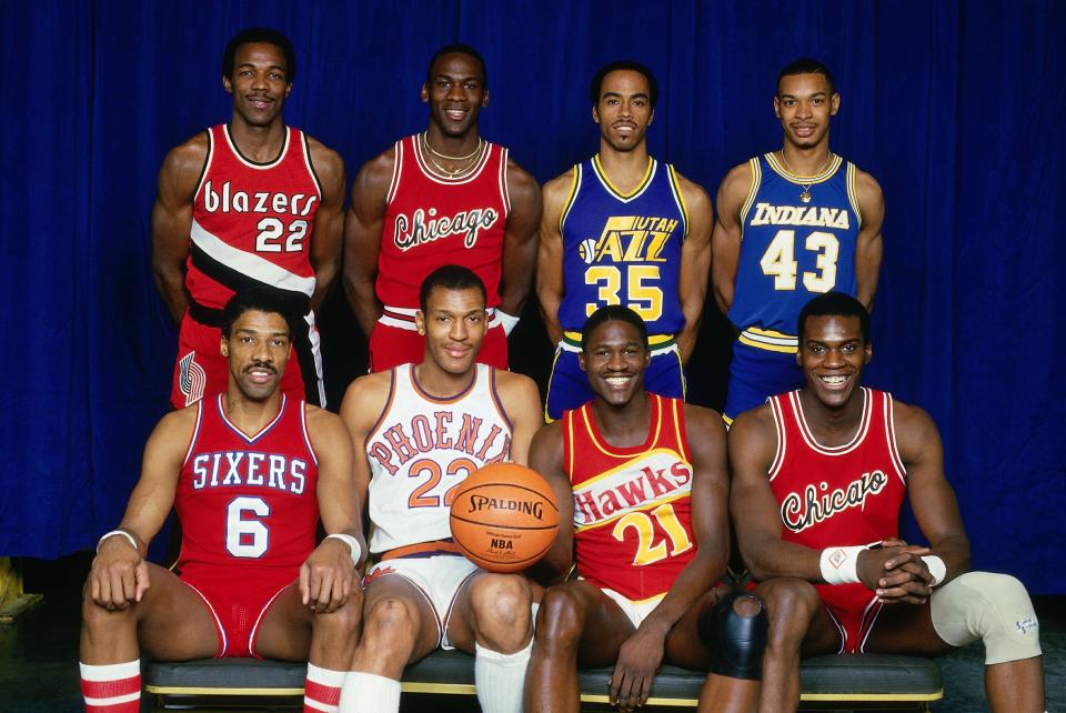 The participants in the 1985 NBA Slam Dunk contest. (Getty Images)