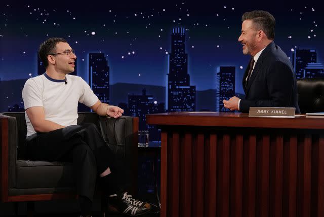 <p>Randy Holmes/Disney/Getty</p> Jack Antonoff with Jimmy Kimmel on 'Jimmy Kimmel Live!' on April 16, 2024.