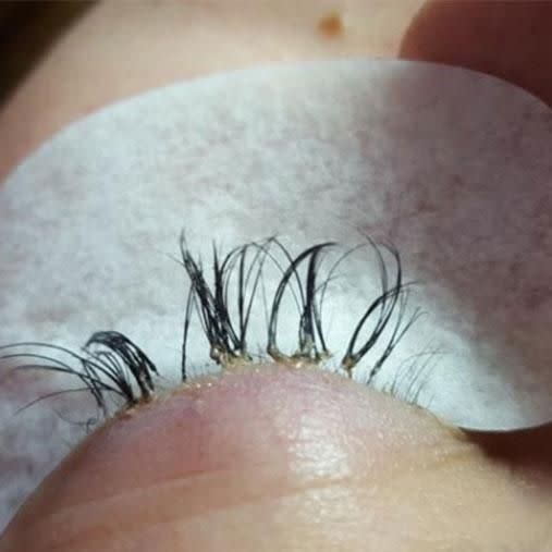 Glue is clearly visible in the eyelashes. Photo: Facebook