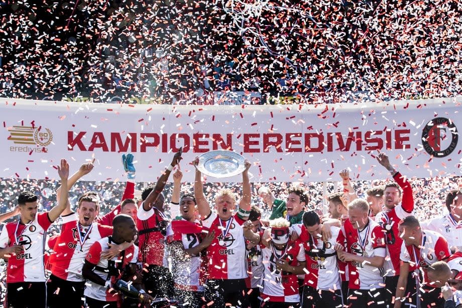 Der Eredivisie-Club Feyenoord feiert den Sieg der Ligasaison 2017.