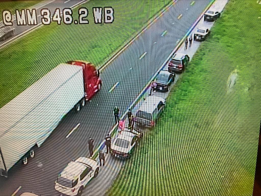 A screenshot of a video shows a traffic stop and arrest on Friday on Interstate-10 of a father who did not have custody of his two children but abducted them from Palm Coast, according to the Flagler County Sheriff's Office. The children were safe and the father was arrested.