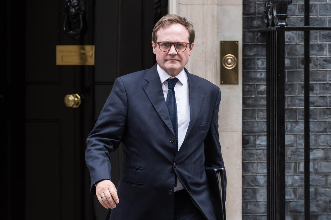 LONDON, UNITED KINGDOM - SEPTEMBER 12, 2023: Minister of State (Minister for Security) in the Home Office Tom Tugendhat leaves 10 Downing Street after attending the weekly Cabinet meeting in London, United Kingdom on September 12, 2023. (Photo credit should read Wiktor Szymanowicz/Future Publishing via Getty Images)