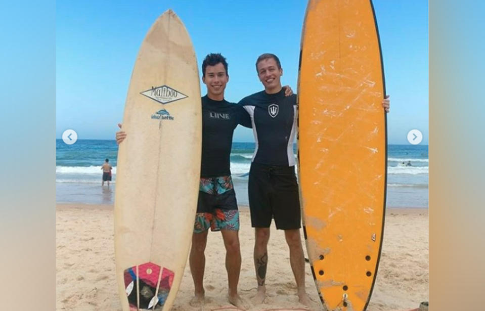 Englishman Hugo Palmer, 20, and Frenchman Erwan Ferrieux, 21, haven’t been seen since passers-by discovered their belongings at Shelly Beach on Monday morning. Source: Hugo Palmer/Instagram