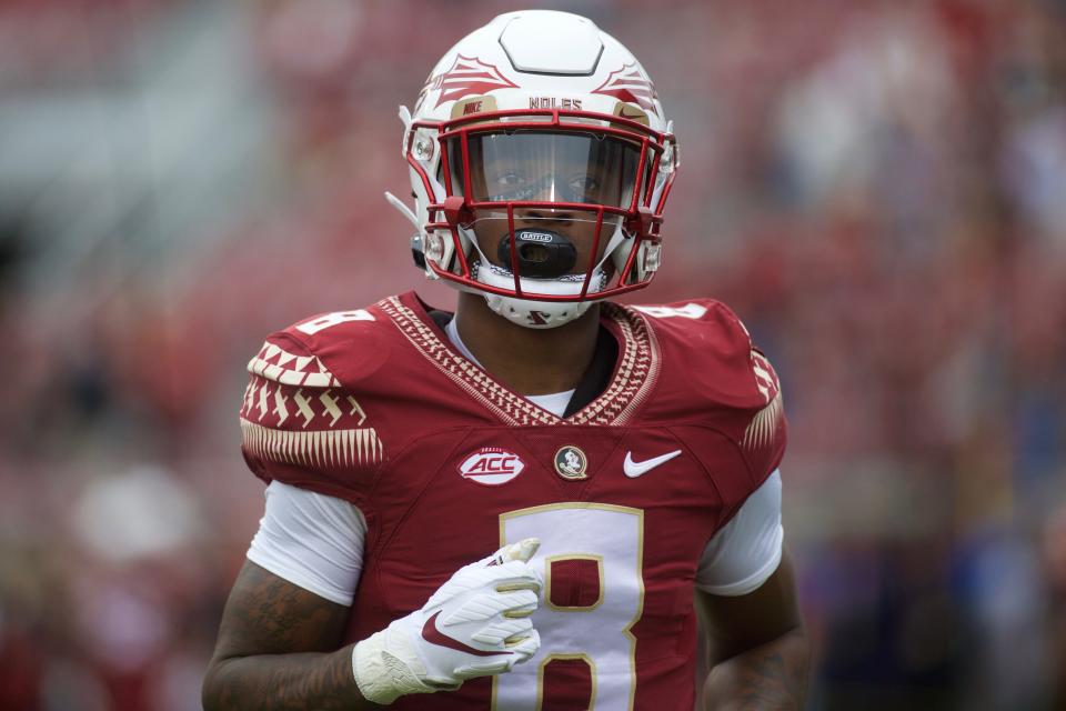 Redshirt sophomore running back Renardo Green (8) warms up. Florida State football defeated Georgia Tech, 41-16, On Oct. 29, 2022, at Doak Campbell Stadium.