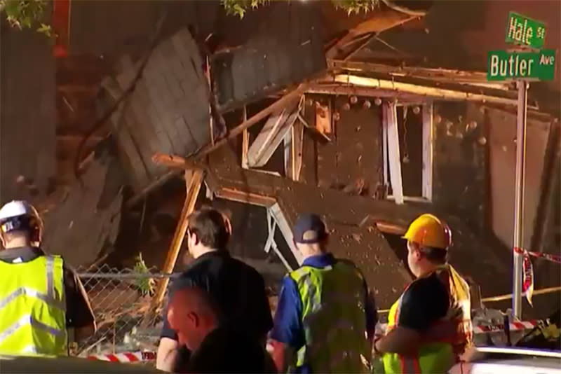 Emergency personnel near the scene of a house explosion in Pottstown, Pa., on Thursday. (NBC Philadelphia)