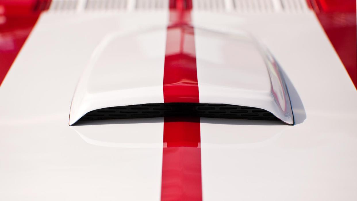 Hood of a muscle car close up.