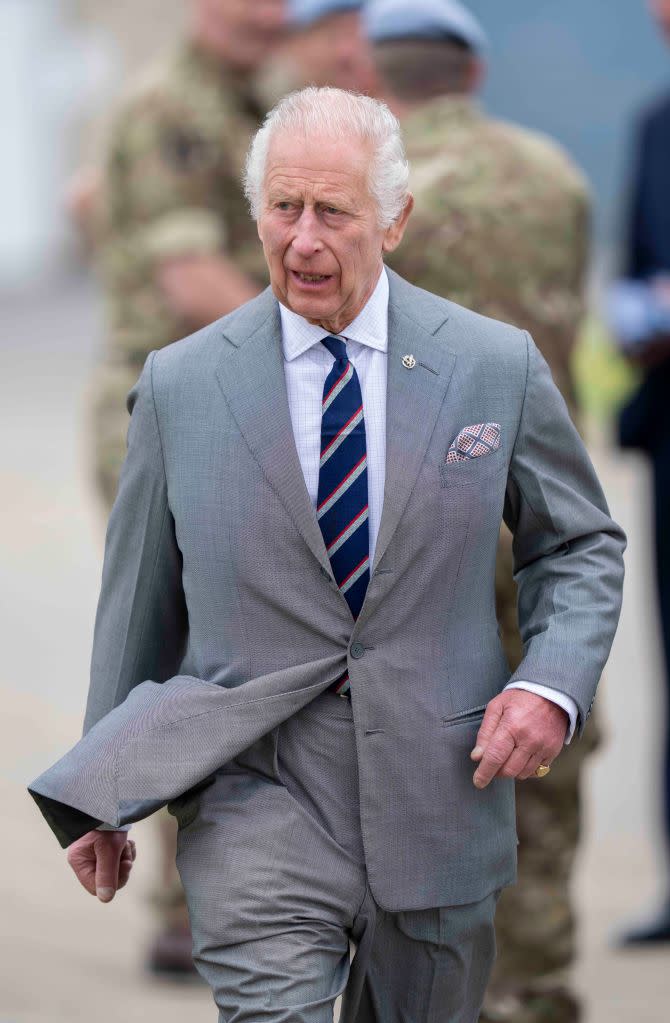King Charles III at the Army Aviation Centre in Stockbridge, Hampshire, on May 13, 2024. UK Press via Getty Images