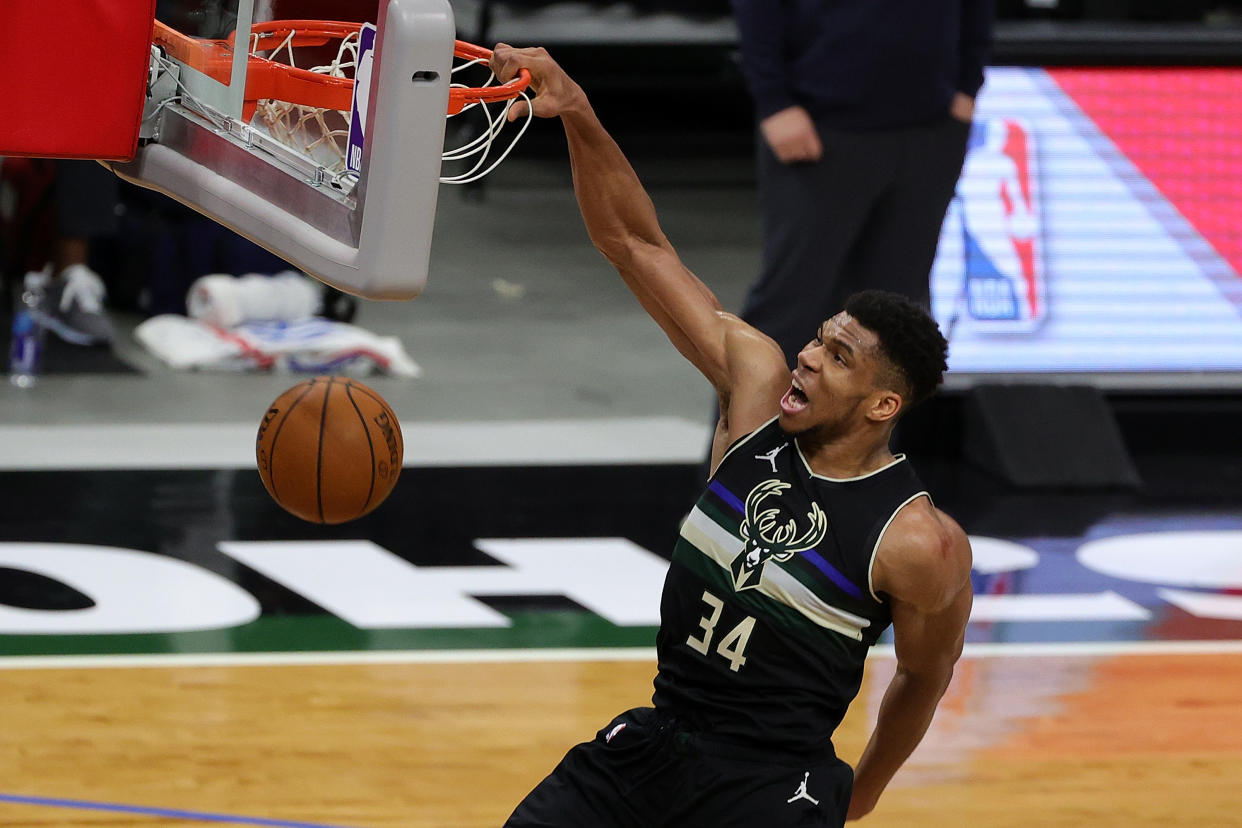 Giannis Antetokounmpo and the Milwaukee Bucks have stumbled a bit in the first half of the season. (Photo by Stacy Revere/Getty Images)