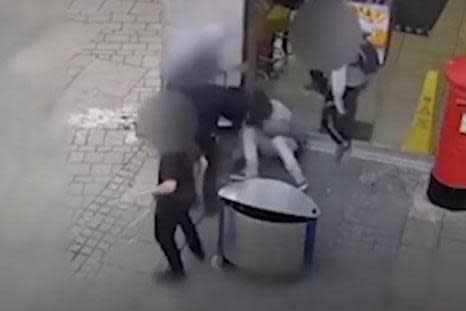 Abdifathi Ibrahim, 20, can be seen drop-kicking the victim (South West Police Forensics)