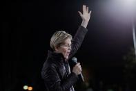 U.S. Democratic presidential candidate Senator Elizabeth Warren speaks during a campaign town hall event at the Clark County Government Center Amphitheater in Las Vegas