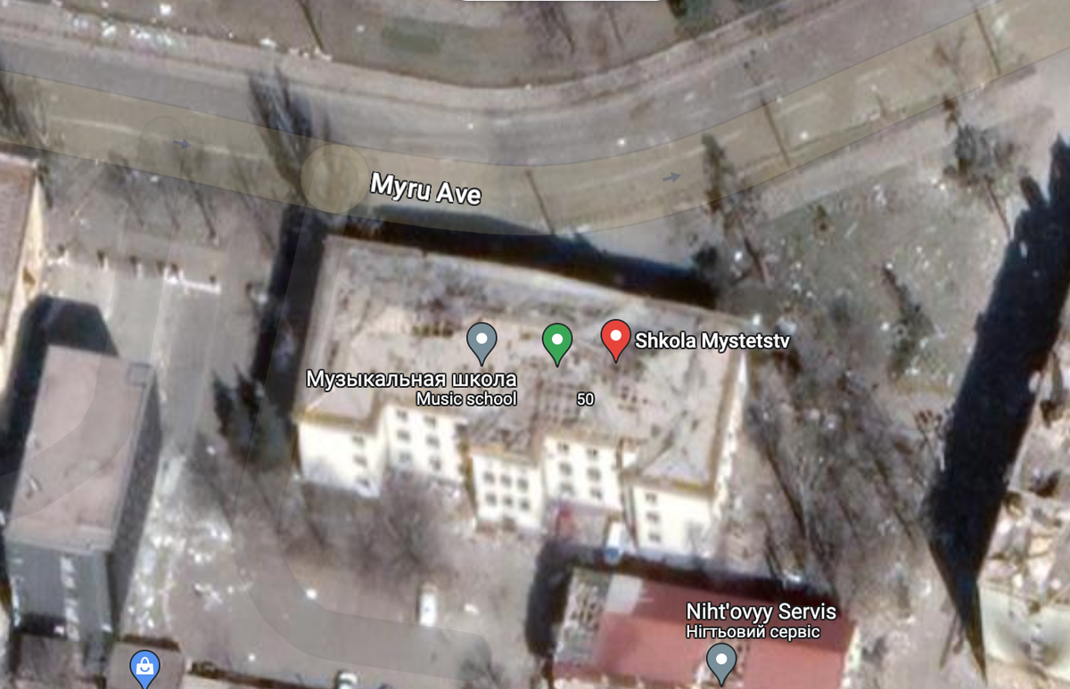 School of Arts, Mariupol, 2022 (Google Maps)