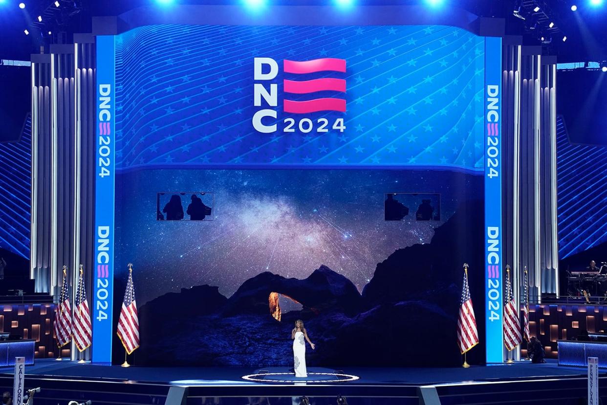 Mickey Guyton performs during the first day of the Democratic National Convention at the United Center.