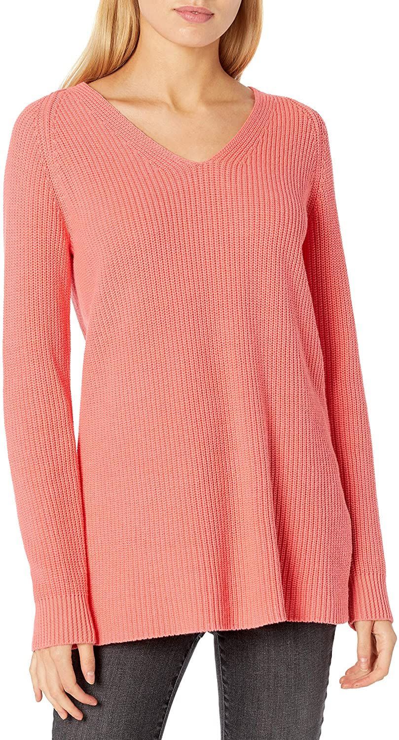 Cotton Shaker Stitch Deep V-Neck Sweater