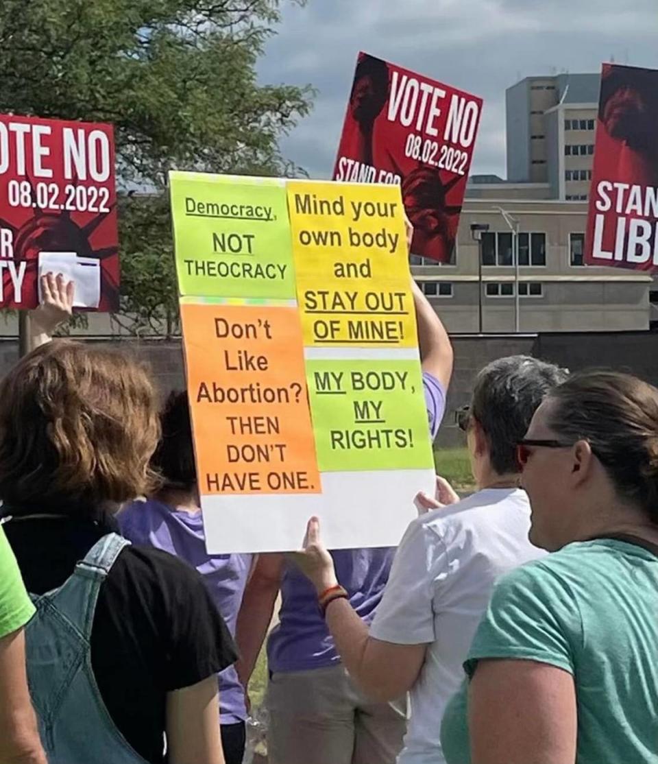 Dr. Sabrina Markese walked in rallies in Wichita and Topeka in July. She took this photo at the Wichita rally, where she joined hundreds of “vote no” supporters.