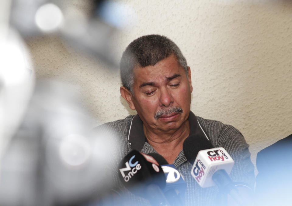 Carlos Caceido, the father of U.S. tourist Carla Stefaniak, speaks about having to identify his daughter's body at the morgue, during a press conference in San Jose, Costa Rica, Wednesday, Dec. 5, 2018. A security guard at a Costa Rica Airbnb rental villa was arrested in the death of Stefaniak who went to the Central American country to celebrate her 36th birthday but never boarded her return flight to Florida after messaging friends that it was "pretty sketchy" at her resort. (AP Photo/Enrique Martinez)