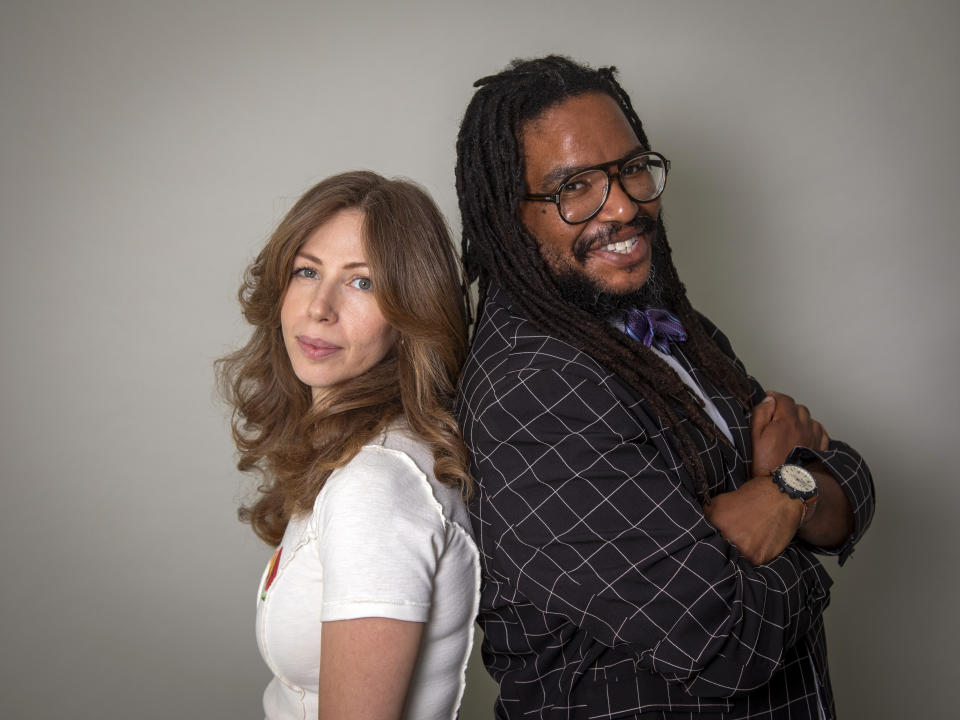 Singer Rachael Price, left, and keyboardist Akie Bermiss of Lake Street Dive pose for a portrait on Wednesday, June 19, 2024, in New York to promote their latest release "Good Together." (Photo by Andy Kropa/Invision/AP)