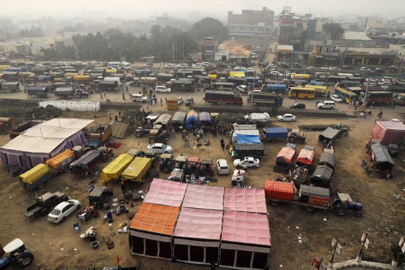 Protest against farm bills at Singhu border near Delhi