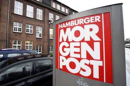 A sign for the German newspaper Hamburger Morgenpost is pictured in front of its building in Hamburg January 11, 2015. REUTERS/Fabian Bimmer