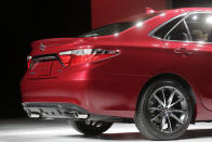 The rear of the 2015 Toyota Camry is shown at the New York International Auto Show, Wednesday, April 16, 2014 in New York. (AP Photo/Mark Lennihan)