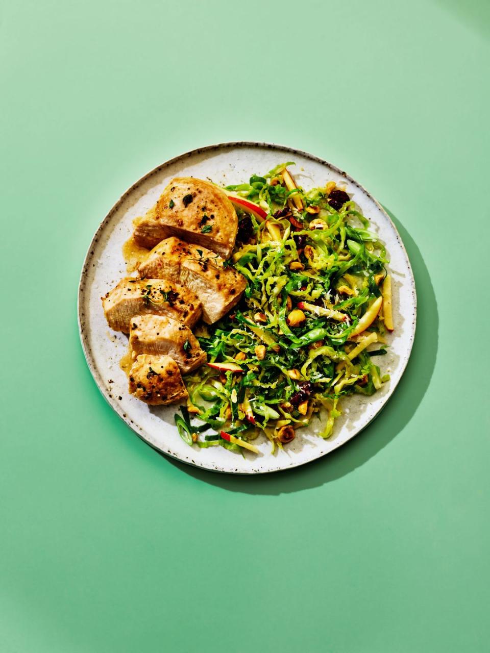 lemon thyme chicken with shaved sprouts